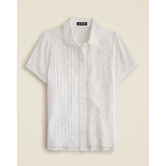 J Crew Button Up Short Sleeve Shirt 6 NWT White Voile Lace Eyelet Top CN467 - Picture 3 of 5